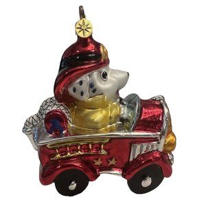 Christopher Radko Ruff & Ready Dalmatian Fire Engine Truck Blown Glass Ornament